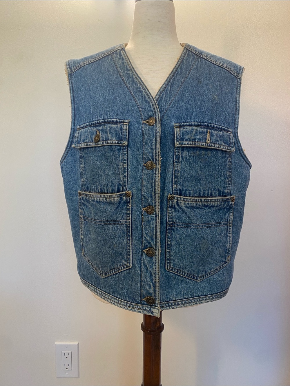 Liz Claiborne Blue Denim Fleece Lined Vest - Classic Utility Style